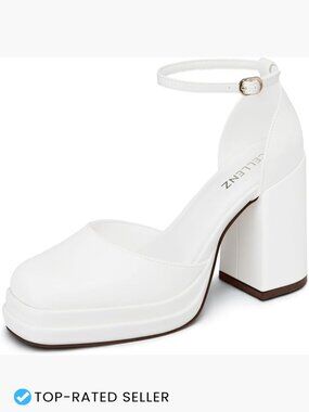 Chunky High Heel Platform Pumps Ankle Strap Square Toe Block Heel Wedding Party